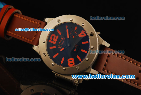 U-Boat U-42 Automatic Movement Steel Case with Black Dial and Brown Leather Strap-Red Markers - Click Image to Close