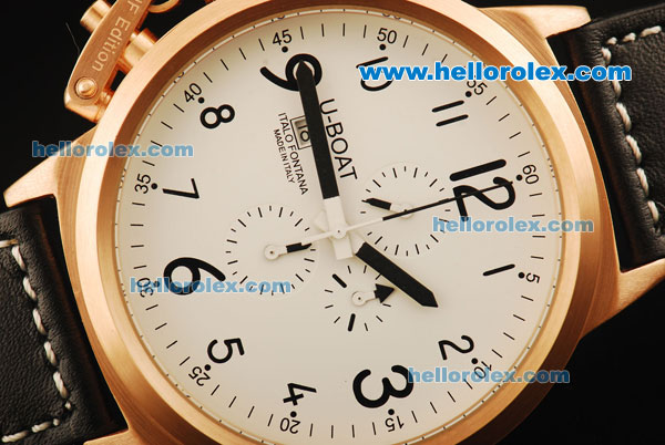 U-Boat Italo Fontana Chronograph Miyota Quartz Movement Rose Gold Case with White Dial and Black Leather Strap - Click Image to Close