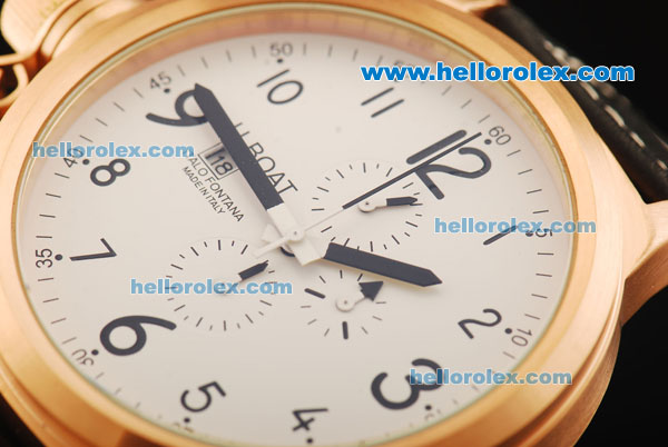 U-Boat Italo Fontana Chronograph Miyota Quartz Movement Rose Gold Case with White Dial and Black Leather Strap - Click Image to Close