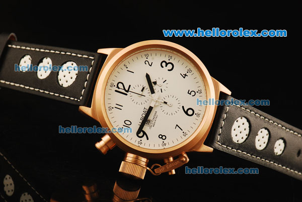 U-Boat Italo Fontana Chronograph Miyota Quartz Movement Rose Gold Case with White Dial and Black Leather Strap - Click Image to Close