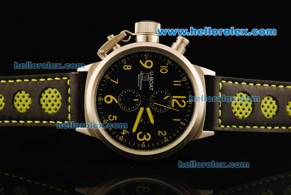 U-Boat Italo Fontana Chronograph Miyota Quartz Movement Steel Case with Black Dial and Yellow Markers-Black Leather Strap - Click Image to Close
