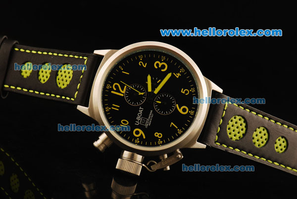 U-Boat Italo Fontana Chronograph Miyota Quartz Movement Steel Case with Black Dial and Yellow Markers-Black Leather Strap - Click Image to Close