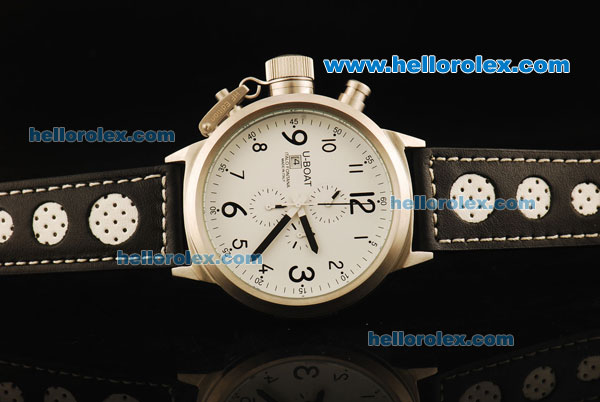 U-Boat Italo Fontana Chronograph Miyota Quartz Movement Steel Case with White Dial and Black Markers-Black Leather Strap - Click Image to Close