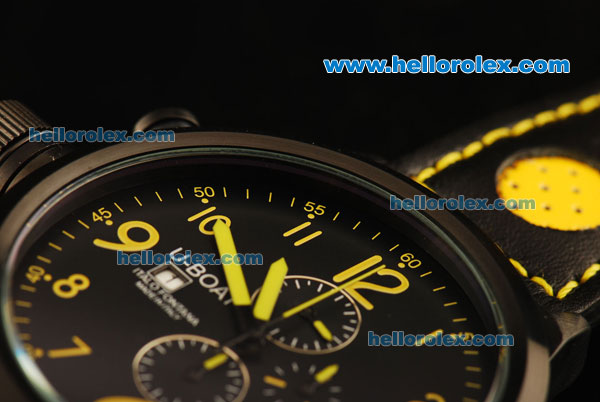U-Boat Italo Fontana Chronograph Miyota Quartz Movement PVD Case with Black Dial and Yellow Markers-Black Leather Strap - Click Image to Close