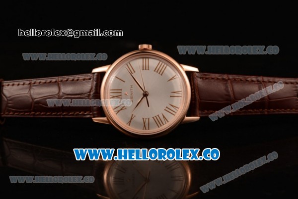 Zenith Vintage Miyota 9015 Automatic Rose Gold Case with White Dial and Brown Leather Strap - (AAAF) - Click Image to Close