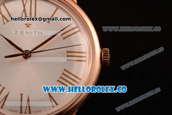 Zenith Vintage Miyota 9015 Automatic Rose Gold Case with White Dial and Brown Leather Strap - (AAAF) - Click Image to Close