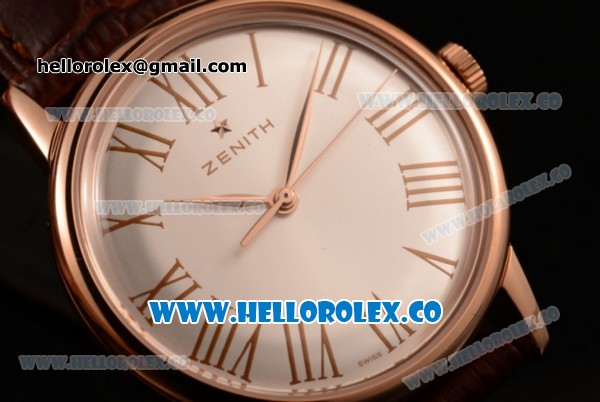 Zenith Vintage Miyota 9015 Automatic Rose Gold Case with White Dial and Brown Leather Strap - (AAAF) - Click Image to Close