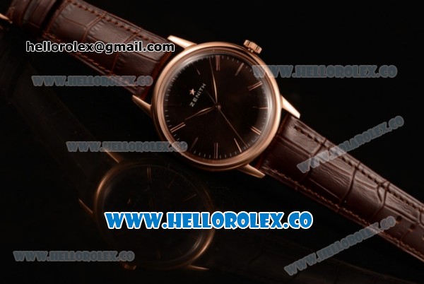 Zenith Vintage Miyota 9015 Automatic Rose Gold Case with Brown Dial and Brown Leather Strap - (AAAF) - Click Image to Close