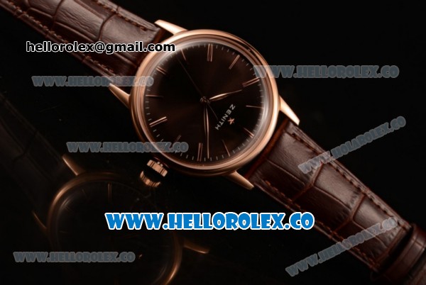 Zenith Vintage Miyota 9015 Automatic Rose Gold Case with Brown Dial and Brown Leather Strap - (AAAF) - Click Image to Close