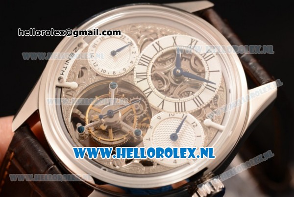Zenith Chronomaster El Primero Tourbillon Manual Winding Steel Case with Skeleton Dial and Brown Leather Strap - Click Image to Close