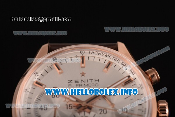 Zenith El Primero 36'000 VpH Lady Ladies Watch Chronograph Swiss Valjoux 7750 Automatic Rose Gold Case with White Dial Brown Leather Strap and Stick Markers - Click Image to Close