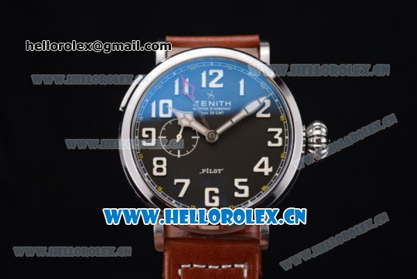 Zenith Pilot Type 20 GMT Asia ST25 Automatic Steel Case with Black Dial and Arabic Numeral Markers - Click Image to Close