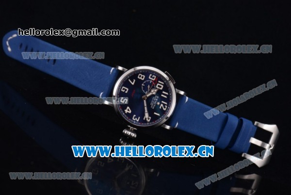 Zenith Pilot Type 20 GMT Asia ST25 Automatic Steel Case with Blue Dial Arabic Numeral Markers and Blue Leather Strap - Click Image to Close
