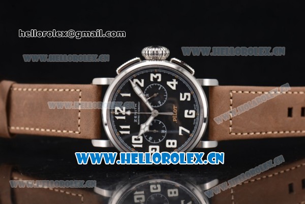 Zenith Heritage Pilot Ton-up Miyota Automatic Steel Case with Black Dial and Brown Leather Strap Arabic Numeral Markers - Click Image to Close