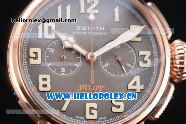 Zenith Heritage Pilot Ton-up Miyota Automatic Rose Gold Case with Brown Dial and Army Green Leather Strap Arabic Numeral Markers - Click Image to Close