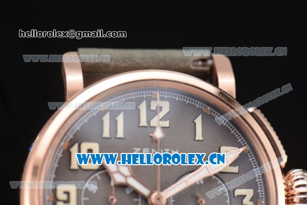 Zenith Heritage Pilot Ton-up Miyota Automatic Rose Gold Case with Brown Dial and Army Green Leather Strap Arabic Numeral Markers - Click Image to Close