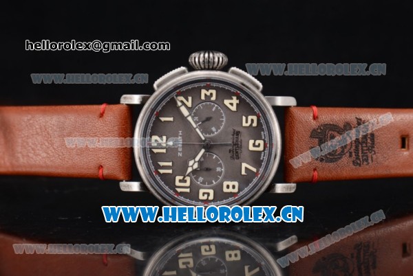 Zenith Heritage Pilot Ton-up Miyota Automatic Steel Case with Grey Dial and Brown Leather Strap Arabic Numeral Markers - Click Image to Close
