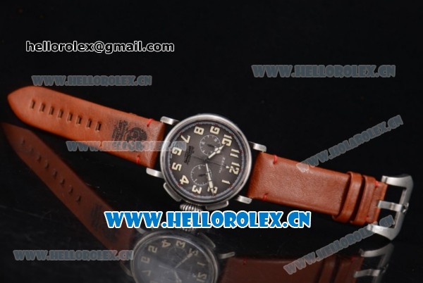 Zenith Heritage Pilot Ton-up Miyota Automatic Steel Case with Grey Dial and Brown Leather Strap Arabic Numeral Markers - Click Image to Close