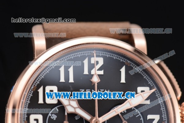 Zenith Heritage Pilot Ton-up Miyota Automatic Rose Gold Case with Black Dial and Brown Leather Strap Arabic Numeral Markers - Click Image to Close