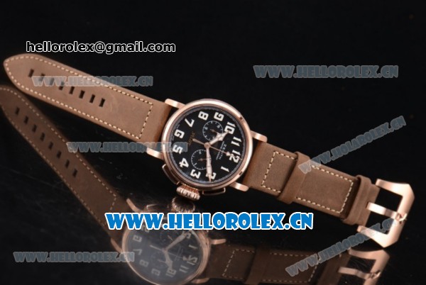 Zenith Heritage Pilot Ton-up Miyota Automatic Rose Gold Case with Black Dial and Brown Leather Strap Arabic Numeral Markers - Click Image to Close