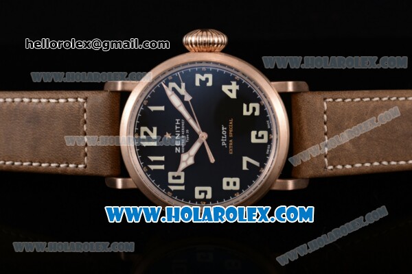 Zenith Pilot Type 20 Extra Special Swiss ETA 2824 Automatic Rose Gold Case with Black Dial and Arabic Numeral Markers - 1:1 Original (KW) - Click Image to Close