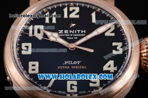 Zenith Pilot Type 20 Extra Special Swiss ETA 2824 Automatic Rose Gold Case with Black Dial and Arabic Numeral Markers - 1:1 Original (KW) - Click Image to Close