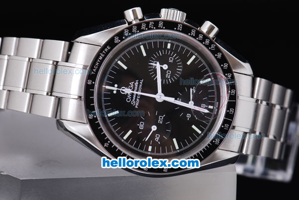 Omega Speedmaster Chronograph Asia Valjoux 7750 Automatic with Black Dial and Black Bezel - Click Image to Close