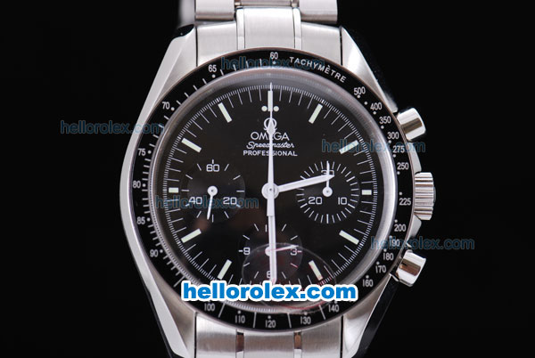 Omega Speedmaster Chronograph Asia Valjoux 7750 Automatic with Black Dial and Black Bezel - Click Image to Close