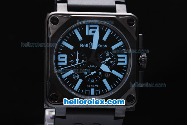 Bell & Ross BR 01-94 Automatic Movement PVD Casing with Blue marking Black Bezel and Rubber Strap - Click Image to Close