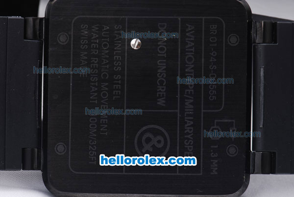 Bell & Ross BR 01-94 Automatic Movement PVD Casing with Blue marking Black Bezel and Rubber Strap - Click Image to Close