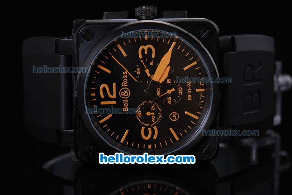 Bell & Ross BR 01-94 Chronograph Quartz with Black Dial,Orange Markers-Rubber Strap - Click Image to Close