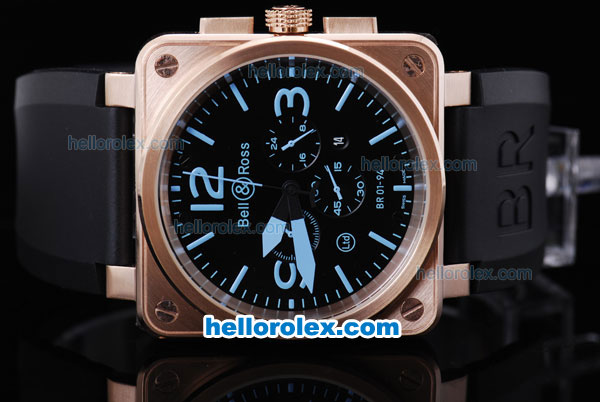 Bell & Ross BR 01-94 Working Chronograph Quartz Movement With Black Carbon Dial,Blue Marking and Rose Gold Case - Click Image to Close