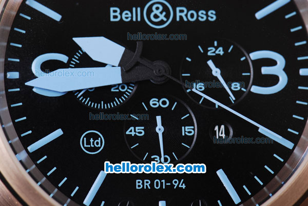Bell & Ross BR 01-94 Working Chronograph Quartz Movement With Black Carbon Dial,Blue Marking and Rose Gold Case - Click Image to Close