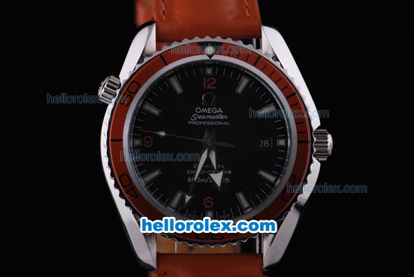 Omega Seamaster Planet Ocean Automatic with Orange Bezel and Leather Strap - Click Image to Close