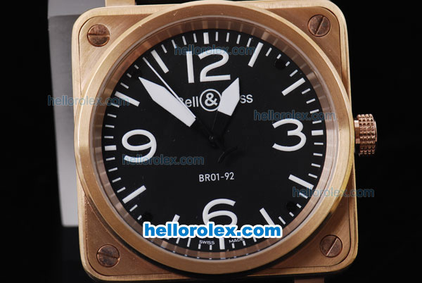 Bell & Ross BR 01-92 Automatic with White Marking-Black Dial-Gold Case and Leather Strap - Click Image to Close