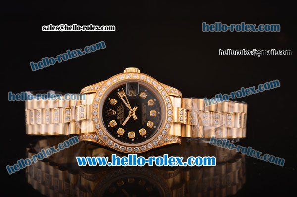 Rolex Datejust Automatic Full Rose Gold with Diamond Bezel-Black Dial-Lady Size - Click Image to Close