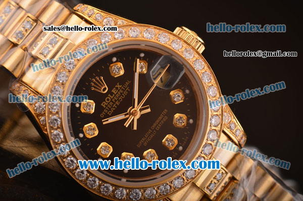 Rolex Datejust Automatic Full Rose Gold with Diamond Bezel-Black Dial-Lady Size - Click Image to Close