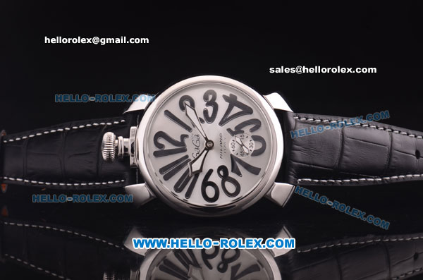 Gaga Milano Italy Asia 6497 Manual Winding Steel Case with Silver Dial and White Strap - Click Image to Close