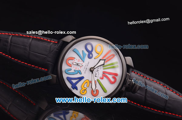 Gaga Milano Italy Asia 6497 Manual Winding PVD Case with White Dial and Black Strap - colorized Markers - Click Image to Close