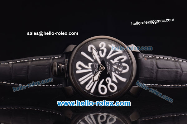 Gaga Milano Italy Asia 6497 Manual Winding PVD Case with Black Dial and Black Strap-White Markers - Click Image to Close