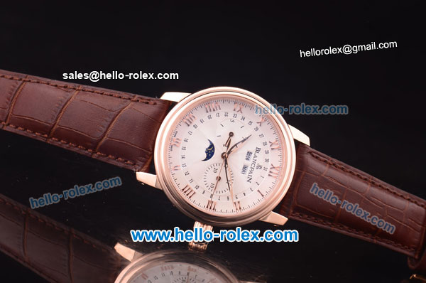 BlancPain Moonphase ST25 Automatic Rose Gold Case with White Dial and Brown Leather Strap-Rose Gold Markers - Click Image to Close