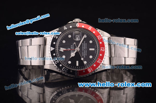 Rolex GMT Master Vintage Swiss ETA 2836 Automatic Full Steel and Black/Red Bezel with Black Dial- White Punctate Markers - Click Image to Close