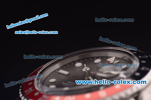 Rolex GMT Master Vintage Swiss ETA 2836 Automatic Full Steel and Black/Red Bezel with Black Dial- White Punctate Markers - Click Image to Close