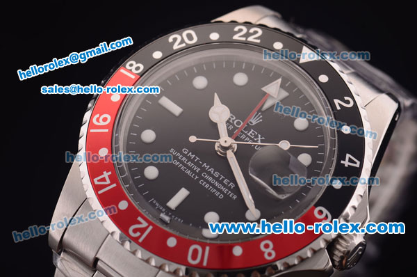 Rolex GMT Master Vintage Swiss ETA 2836 Automatic Full Steel and Black/Red Bezel with Black Dial- White Punctate Markers - Click Image to Close