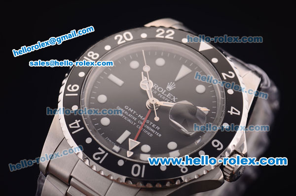 Rolex GMT Master Vintage Swiss ETA 2836 Automatic Full Steel With Black Bezel and Black Dial-White Punctate Markers - Click Image to Close