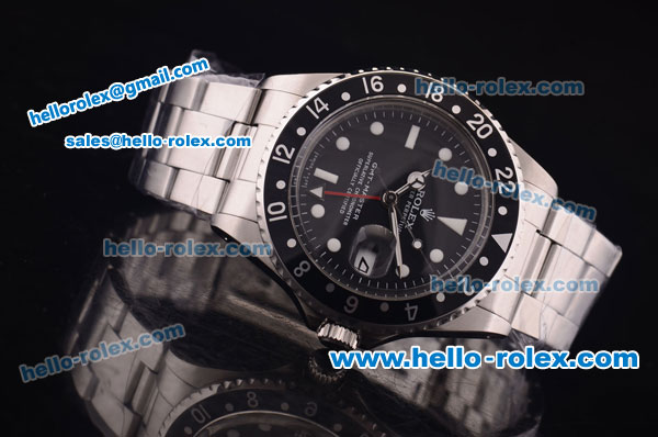 Rolex GMT Master Vintage Swiss ETA 2836 Automatic Full Steel With Black Bezel and Black Dial-White Punctate Markers - Click Image to Close