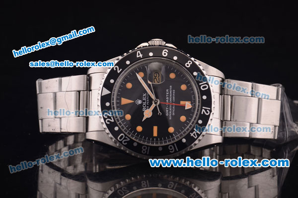 Rolex GMT Master Vintage Asia 2813 Automatic Full Steel With Black Bezel and Black Dial-Yellow Punctate Markers - Click Image to Close