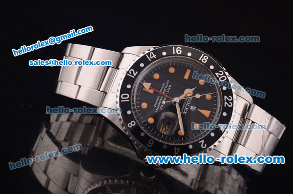 Rolex GMT Master Vintage Swiss ETA 2836 Automatic Full Steel With Black Bezel and Black Dial-Yellow Punctate Markers - Click Image to Close