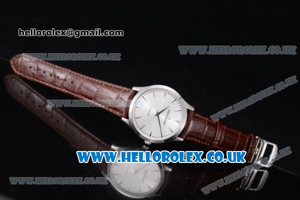 Jaeger Lecoultre Master Ultra Thin 41 Miyota 9015 Automatic Steel Case with White Dial Brown Leather Strap and Stick Markers (ZF) - Click Image to Close