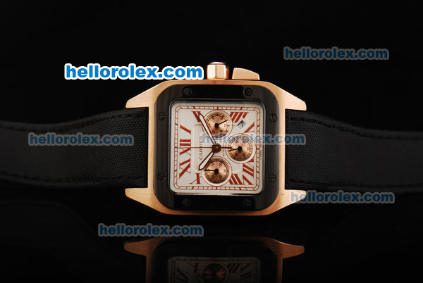 Cartier Santos 100 Chronograph Quartz Movement Rose Gold Case with White Dial and PVD Bezel - Click Image to Close